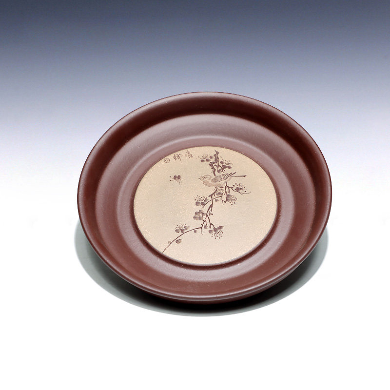 【畅陶】宜兴紫砂壶手工干泡台家用小茶盘茶道配件紫泥清趣壶托