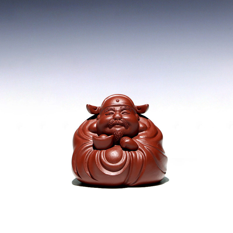 【畅陶】宜兴紫砂原矿手工紫砂茶宠朱泥款摆件茶玩招财财神爷