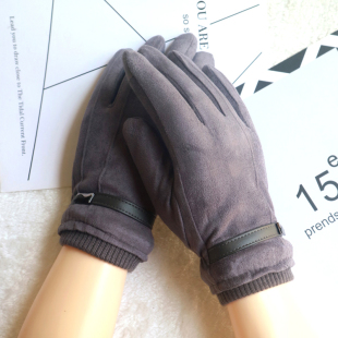 麂皮绒冬季 加厚加绒触屏韩版 防寒骑行开车手套男 皮手套男士 秋冬季