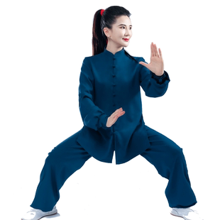 春秋季太极服女新款棉麻中国风武术表演练功服陈英太极拳服装男