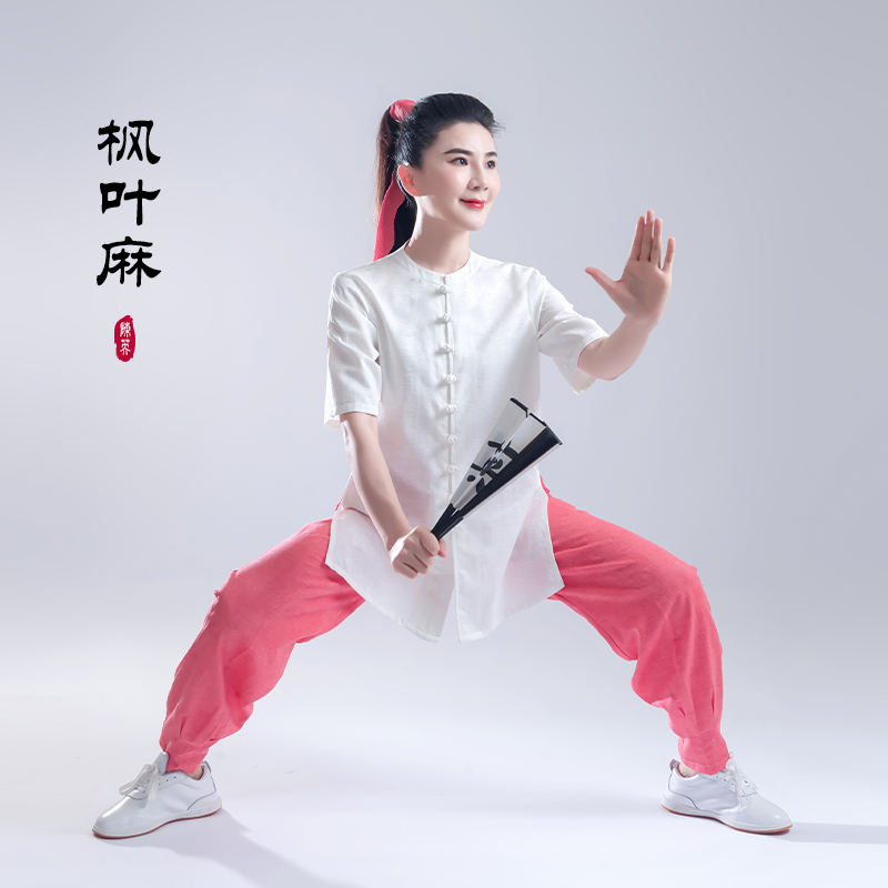 陈英女款夏季棉麻提花无领短袖
