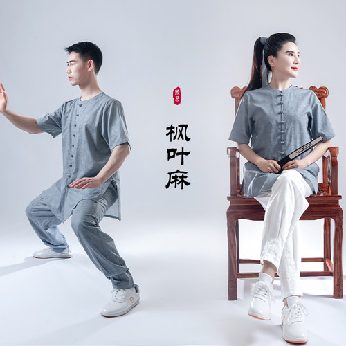 陈英2024夏季无领短袖亚麻新款