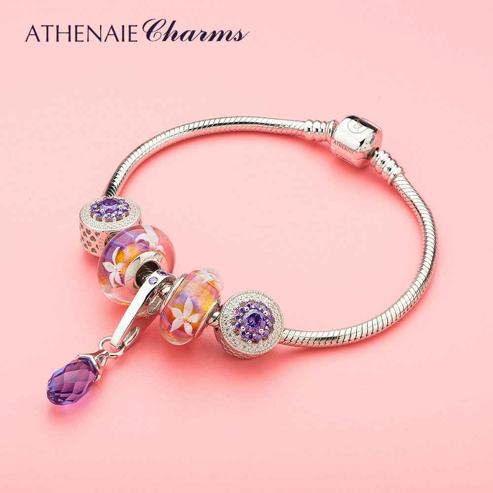 紫色茉莉花手链女925银简约个性首饰网红情侣手饰闺蜜送女友礼物