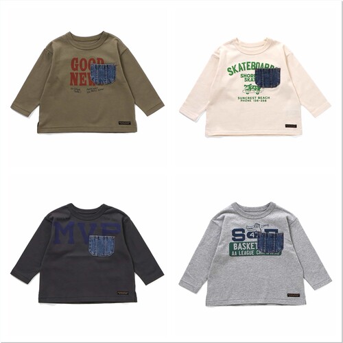 Chookids日本代购 F.O.KIDS 26秋 童装 复古牛仔口袋纯棉长袖T恤