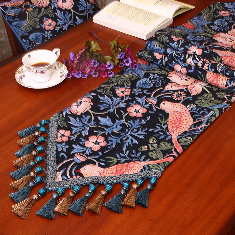 美式桌旗轻奢高端防水茶席桌垫餐桌茶几桌布中间长条阿依达全珠款