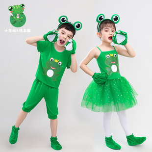 新款儿童动物服小青蛙表演服小跳蛙演出青蛙演出服装小蝌蚪找妈妈