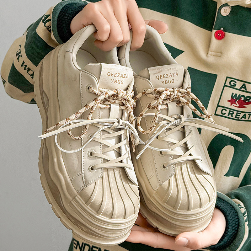 女鞋内增高小个子显高2026新款爆款厚底复古做旧情侣贝壳头板鞋男,流行男鞋,休闲板鞋,淘宝优惠券,粉丝福利购,淘宝优惠卷