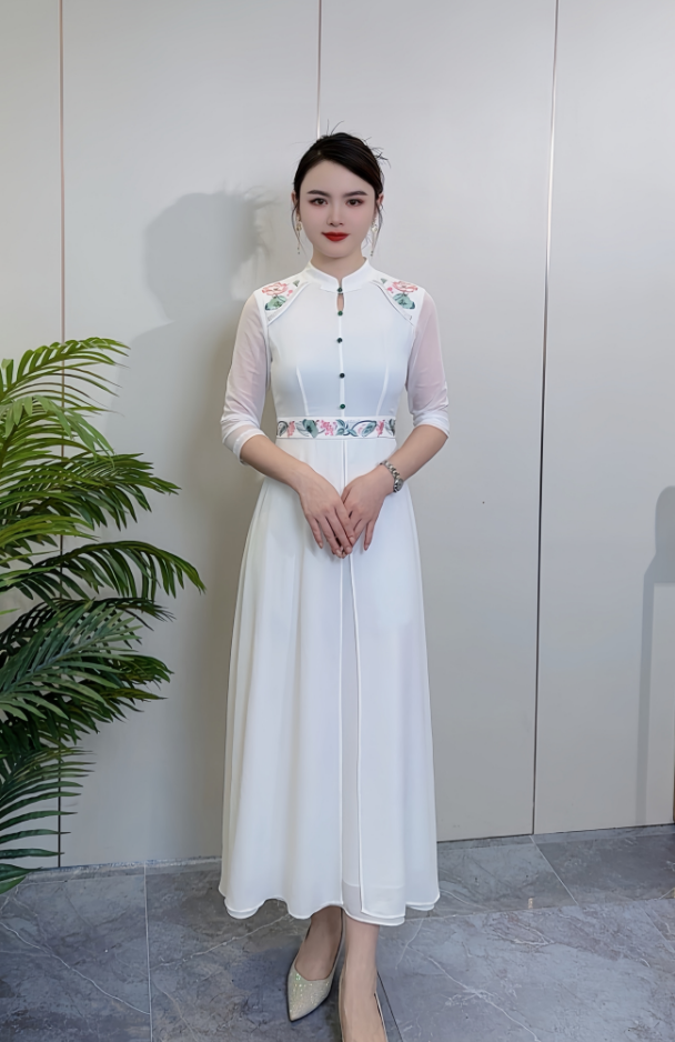 25271-2025夏季中式国风荷花刺绣战袍领网纱袖连衣裙女,女装/女士精品,旗袍,淘宝优惠券,粉丝福利购,淘宝优惠卷