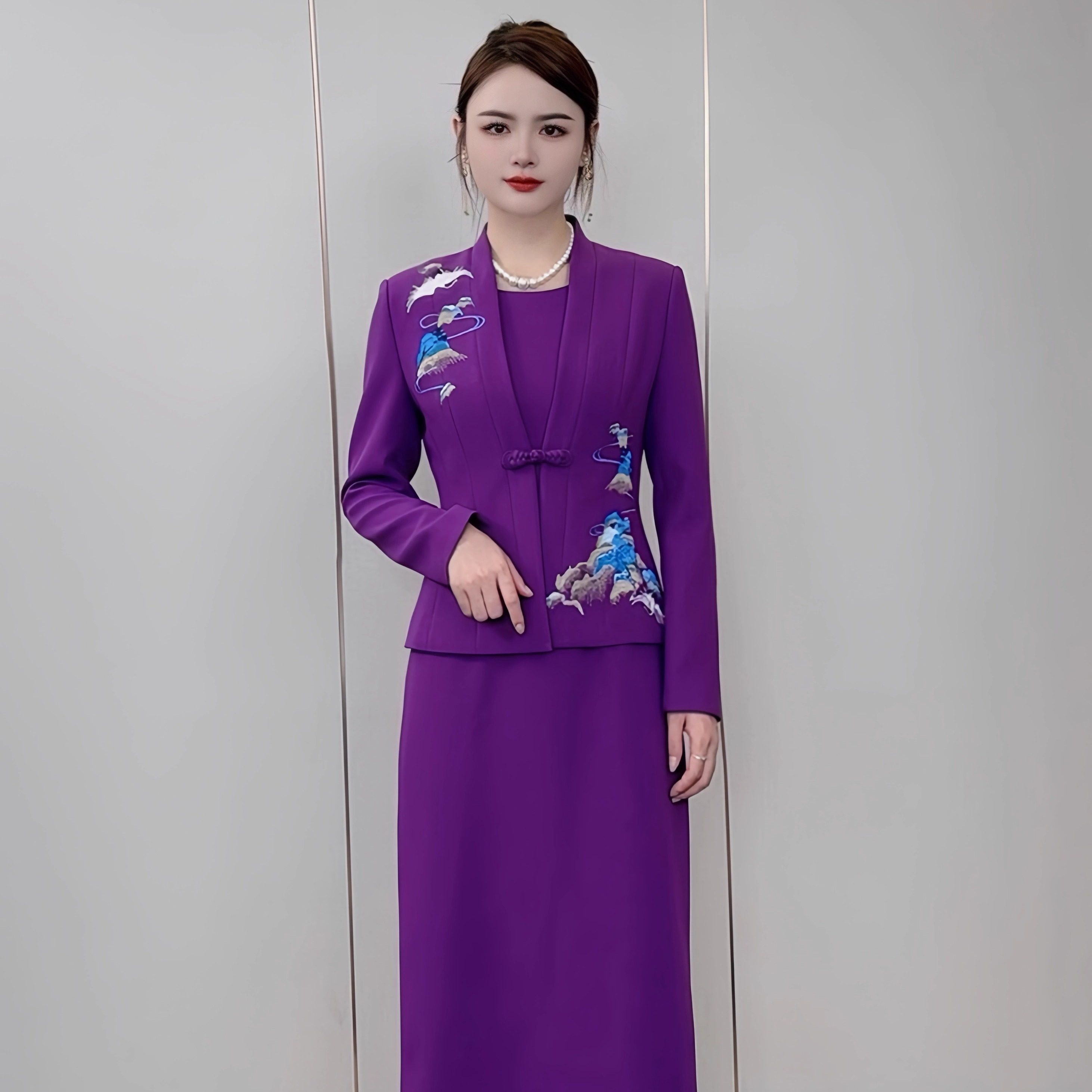 903-2025秋季新款中式国风千里江山刺绣优雅气质套裙,女装/女士精品,时尚套装,淘宝优惠券,粉丝福利购,淘宝优惠卷