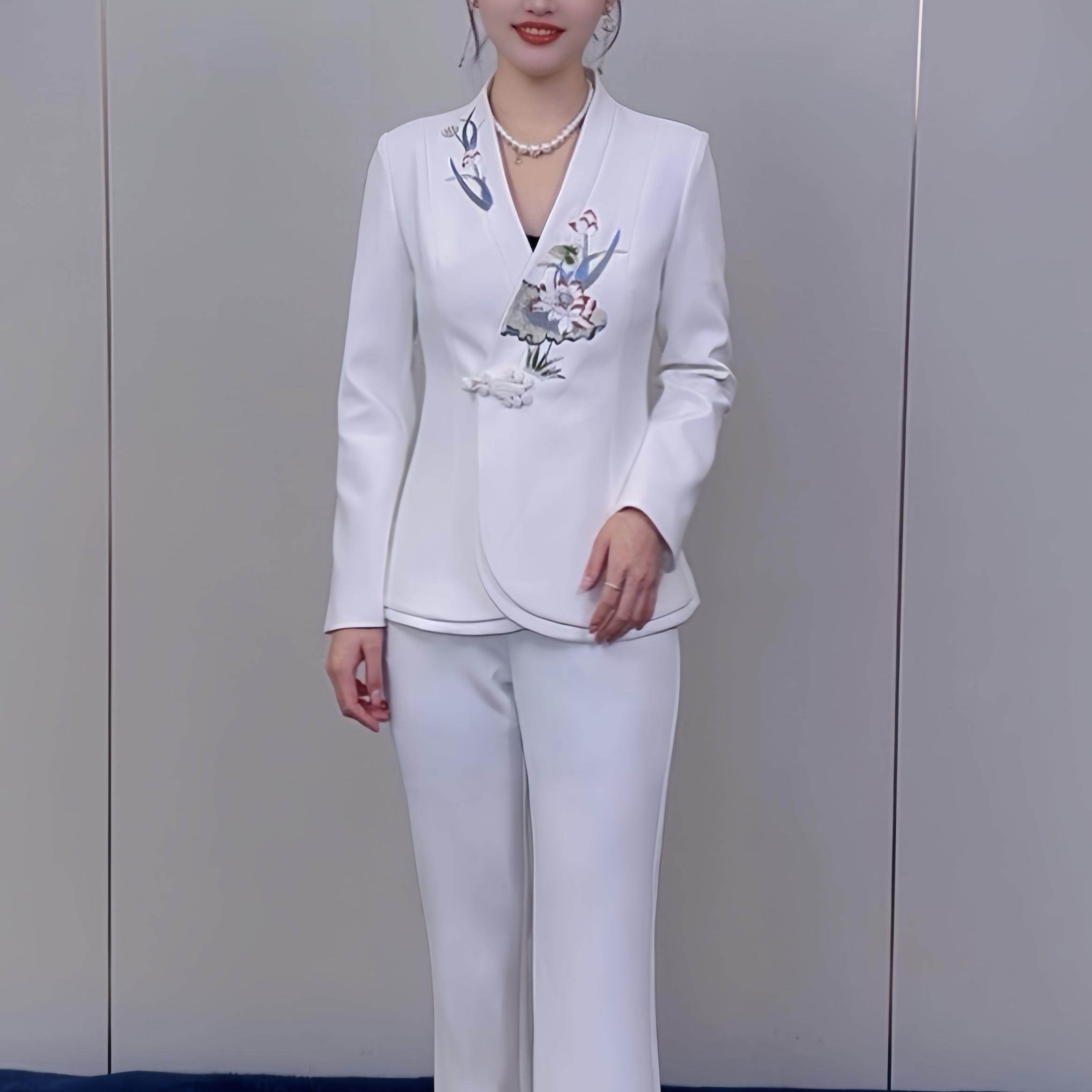 25281-2025秋季新款中式国风荷花刺绣高级洋气套装女,女装/女士精品,时尚套装,淘宝优惠券,粉丝福利购,淘宝优惠卷