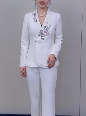 25281-2025秋季新款中式国风荷花刺绣高级洋气套装女