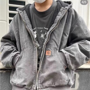 重磅秋冬日系卡哈风J130水洗加厚帆布连帽卫衣棉衣夹克外套男女潮