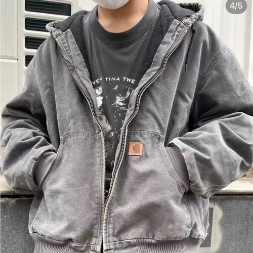重磅秋冬日系卡哈风J130水洗加厚帆布连帽卫衣棉衣夹克外套男女潮