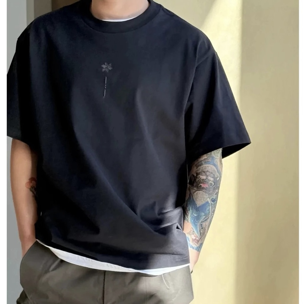 日系夏季GDW联名款刺绣Logo重磅纯棉宽松圆领短袖T恤打底衫男女款