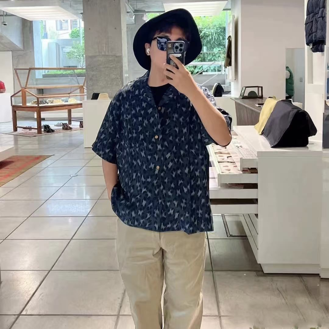 日潮VSVM丝滑透气凉爽薄款黑豹纹夏威夷风格口袋短袖衬衫男女款