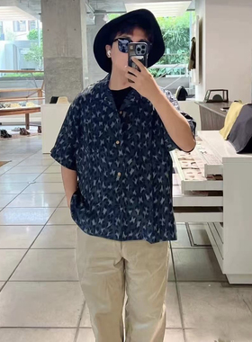 日潮VSVM丝滑透气凉爽薄款黑豹纹夏威夷风格口袋短袖衬衫男女款