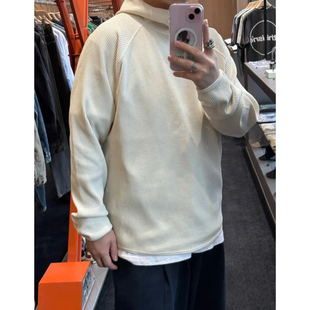 日系GDW风格户外机能轻量华夫格宽松连帽套头卫衣长袖打底衫外套