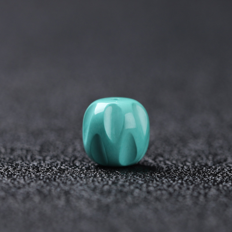 湖北原矿绿松石百香籽雕刻纹路单珠散珠星月金刚手串文玩配饰隔珠