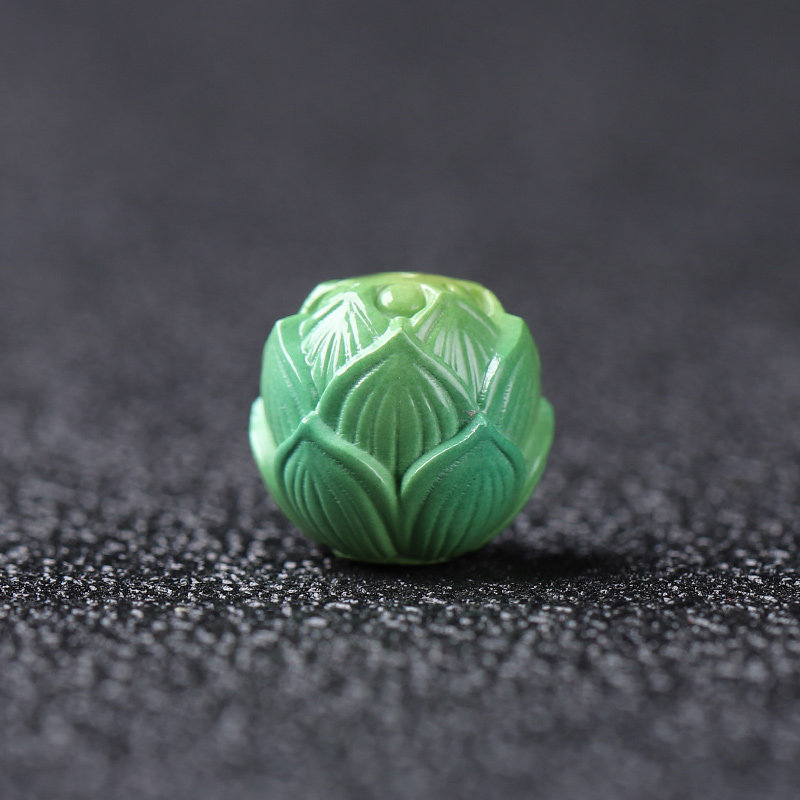 湖北绿松石精工菜籽黄莲花珠背云雕刻珠星月猴头金刚手串配饰隔珠
