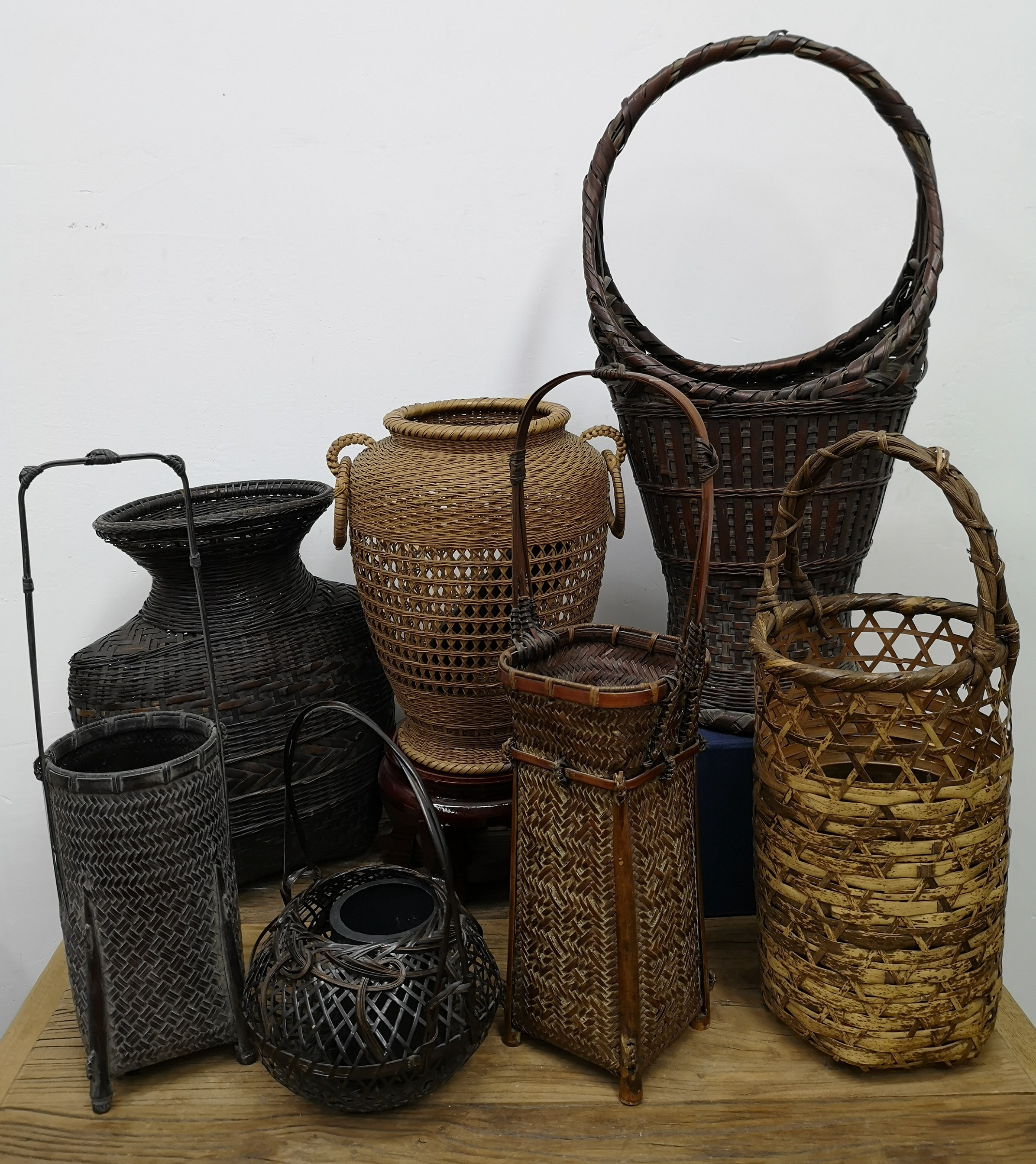 日本进口 手工禅意竹质工艺品花器日式茶道家居花篮插花提篮