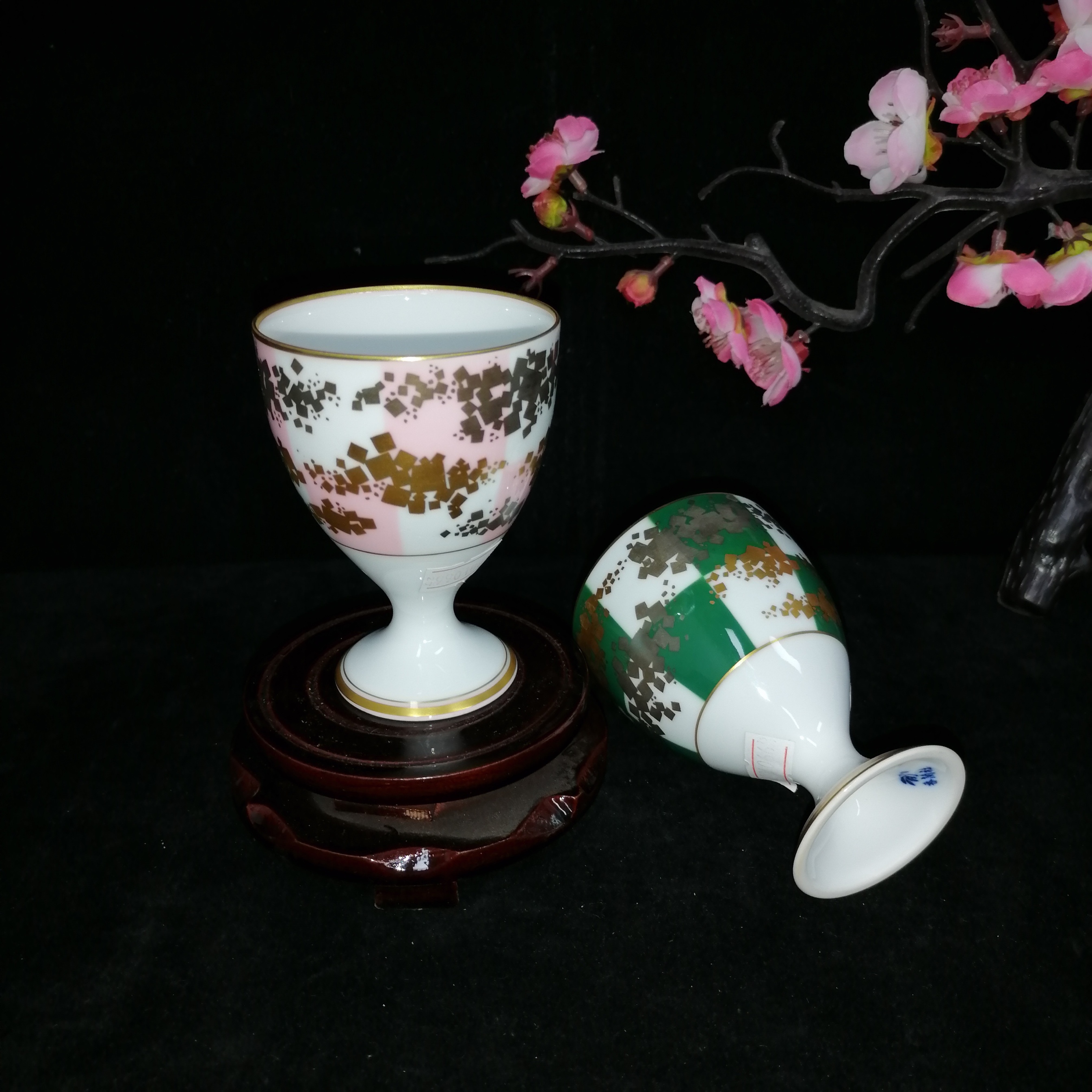 日本进口 香兰社日本皇家御用 高脚杯 酒杯  黄金描绘 手绘