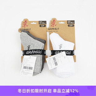SOCKS CREW Pack GRAMICCI Style刺绣LOGO中帮袜子3双装 BASIC