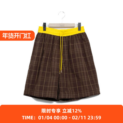 Fumito Ganryu Large short pants 拼色宽松格子休闲短裤