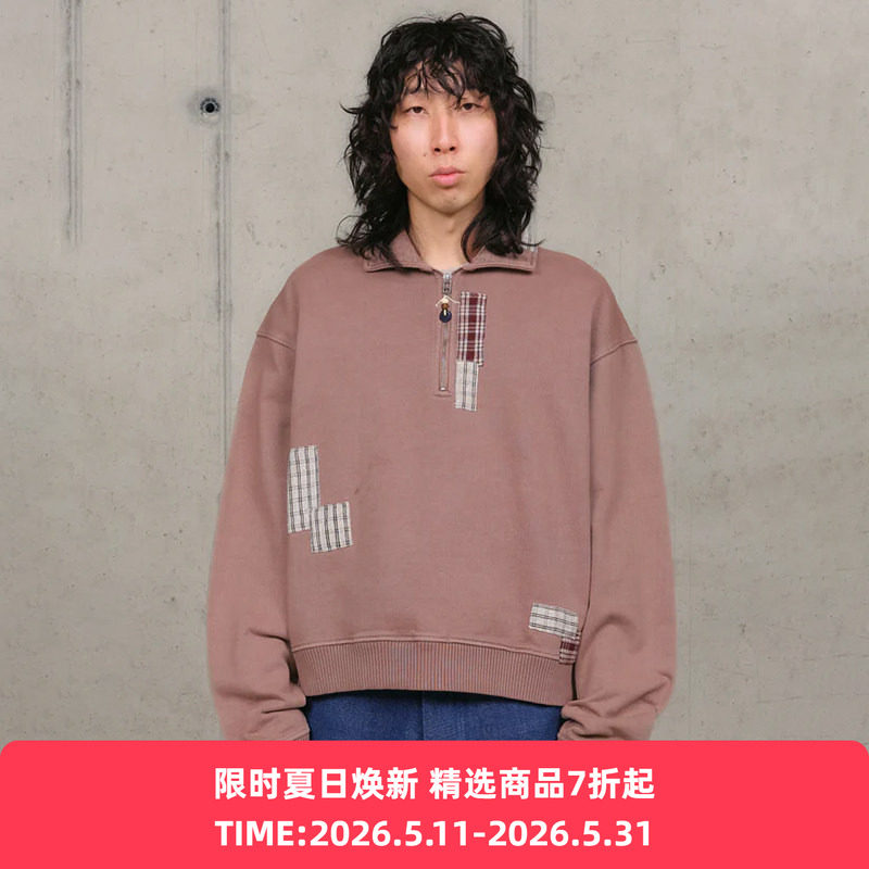 Story mfg GEO PULLOVER 男女中性款复古半拉链拼接串珠卫衣