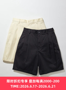 KUON Pleated Shorts 高密度编织奢华精梳棉面料宽松版短裤