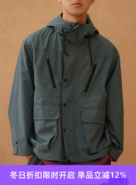 PRIMEE 机能性吸湿排汗休闲廓形连帽冲锋衣拉链夹克外套