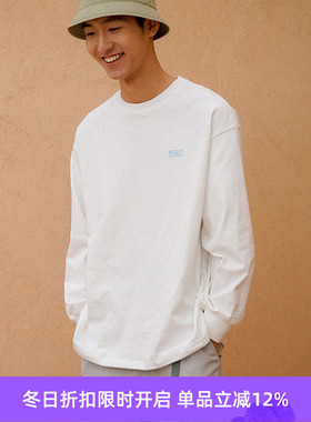 PRIMEE 下摆抽绳宽松长袖圆领纯色T恤