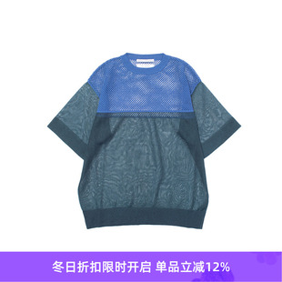 AND SHEER MESH KNIT T恤 超轻量和纸混纺网眼圆领短袖