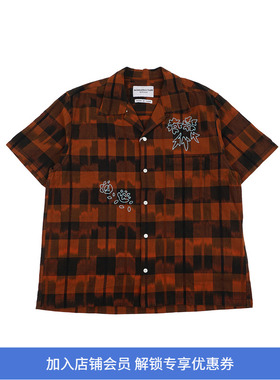 NOMA TEXTILE Ikat Check Flower SS 职人晕染格子刺绣短袖衬衫