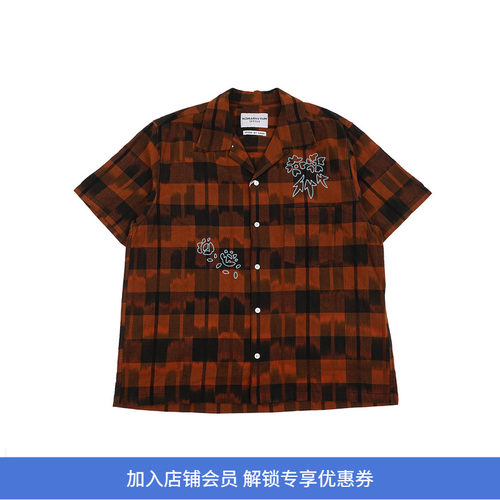 NOMA TEXTILE Ikat Check Flower SS 职人晕染格子刺绣短袖衬衫