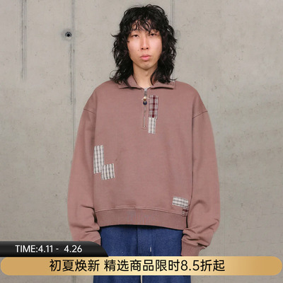Story mfg GEO PULLOVER 男女中性款复古半拉链拼接串珠卫衣