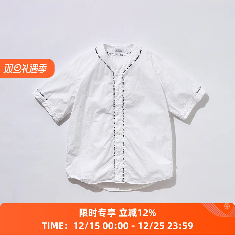 KUON Sashiko Trimmed Koikuchi Shirt 职人手工刺绣棒球短袖衬衫