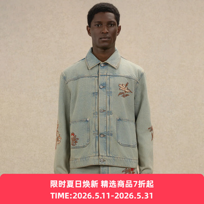 Drole de Monsieur Veste Denim Brodée Fleurs法式水洗牛仔夹克