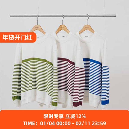 DIGAWEL  Border Sweater 条纹针织圆领宽松撞色卫衣