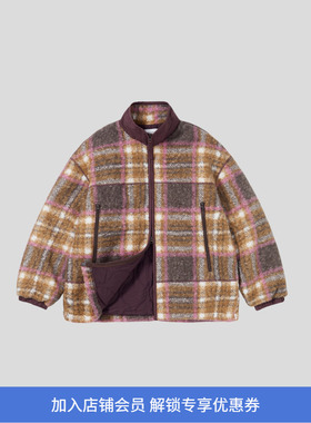 PRIMEE 加厚格子抓绒棉服外套
