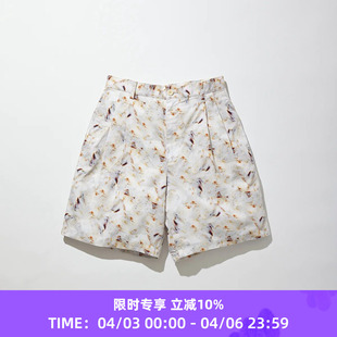 KUON Shorts 高密度编织奢华精梳棉贝壳印花短裤 Pleated