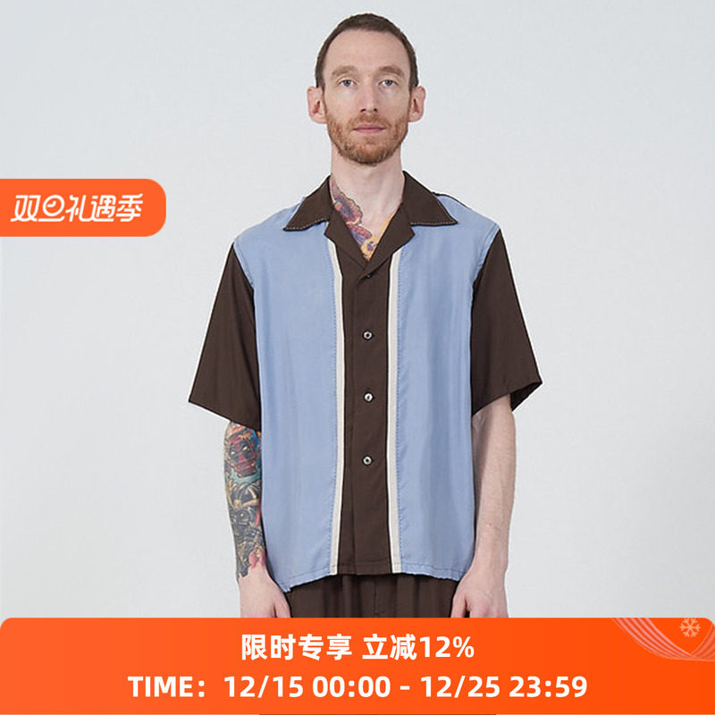 YOKE COLORBLOCK OPEN COLLAR SHIRT 混纺清凉感拼色休闲短袖衬衫
