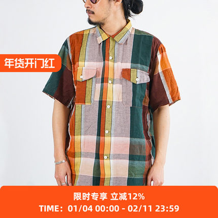 orslow SHORT SLEEVE ORIGINAL CHECK WORK 棉麻工装短袖格子衬衫