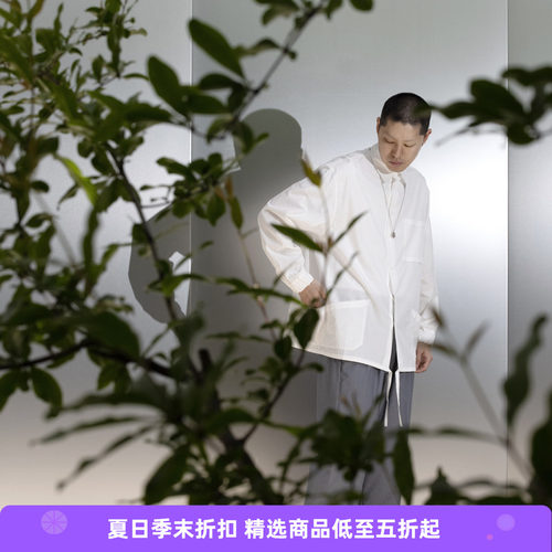 现货宽松抽绳大口袋长袖衬衫