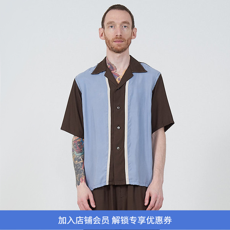 YOKE COLORBLOCK OPEN COLLAR SHIRT 混纺清凉感拼色休闲短袖衬衫