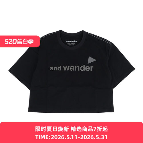 and wander Ref T (W)女装短款反光LOGO圆领短袖T恤