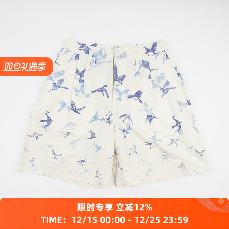 SHINYAKOZUKA雀鸟印花白色短裤