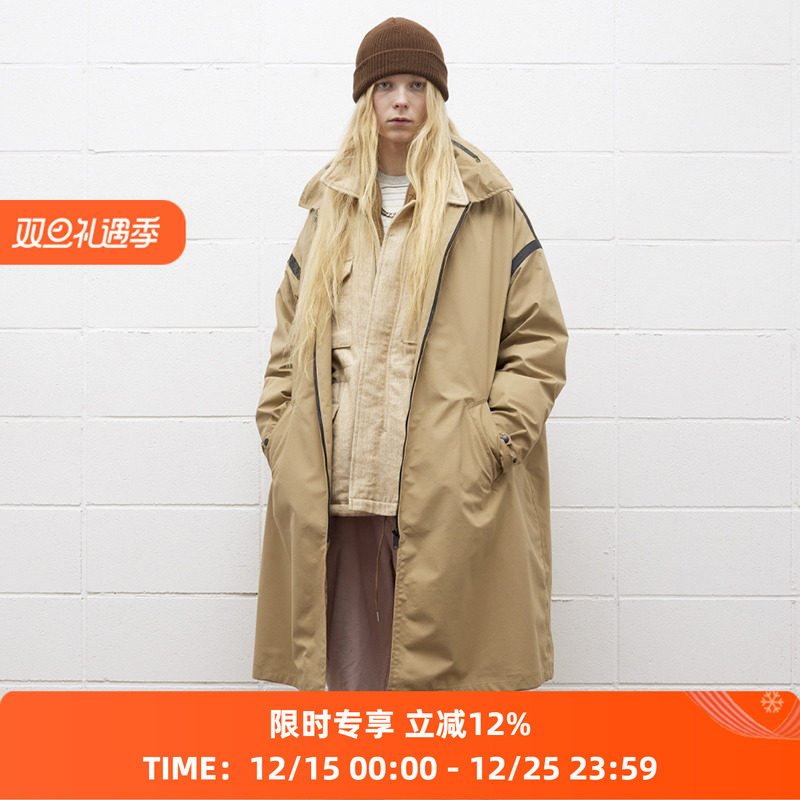 UNUSED中长款连帽风衣外套