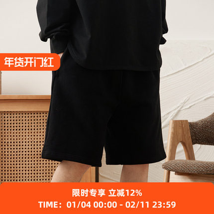 KRIME 黑色大廓形620g重磅运动短裤 宽松休闲短裤