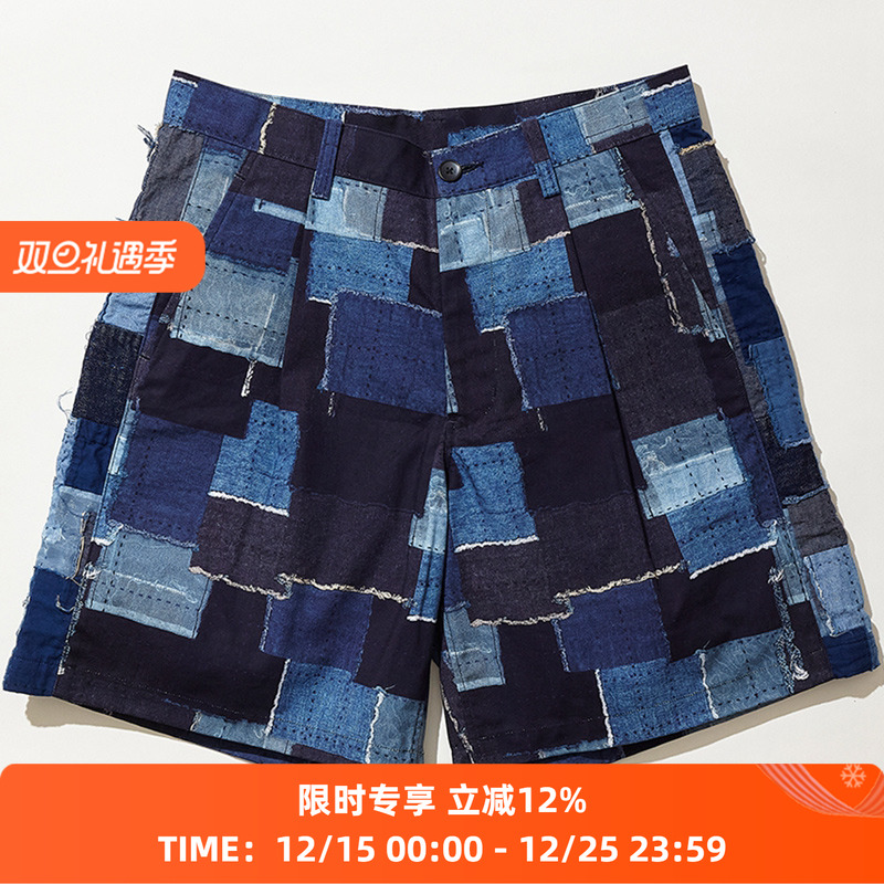 KUON古布印花拼接短裤