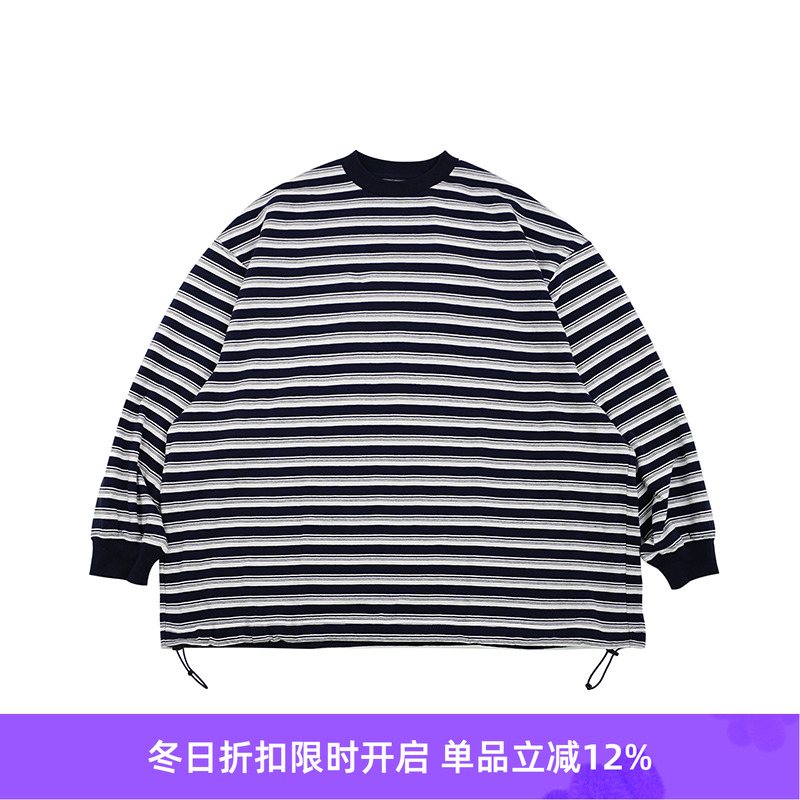 is-ness BALLOON STRIPES 天竺棉条纹宽松廓形长袖气球T恤